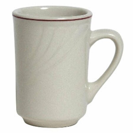 TUXTON CHINA Monterey 2.88 in. Embossed Pattern China Mug - American White with Berry Band - 3 Dozen YBM-080